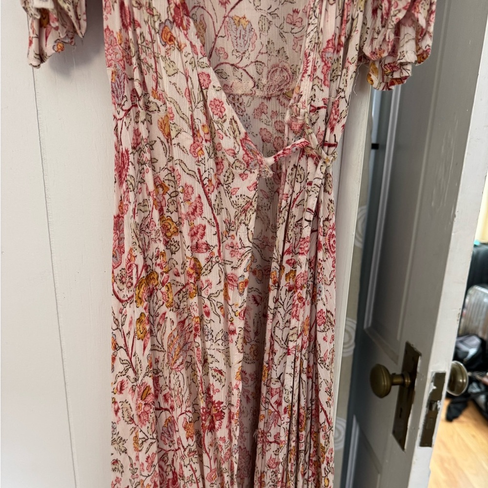 Angie Cream Floral Wrap Dress with Pink and Yellow Blooms